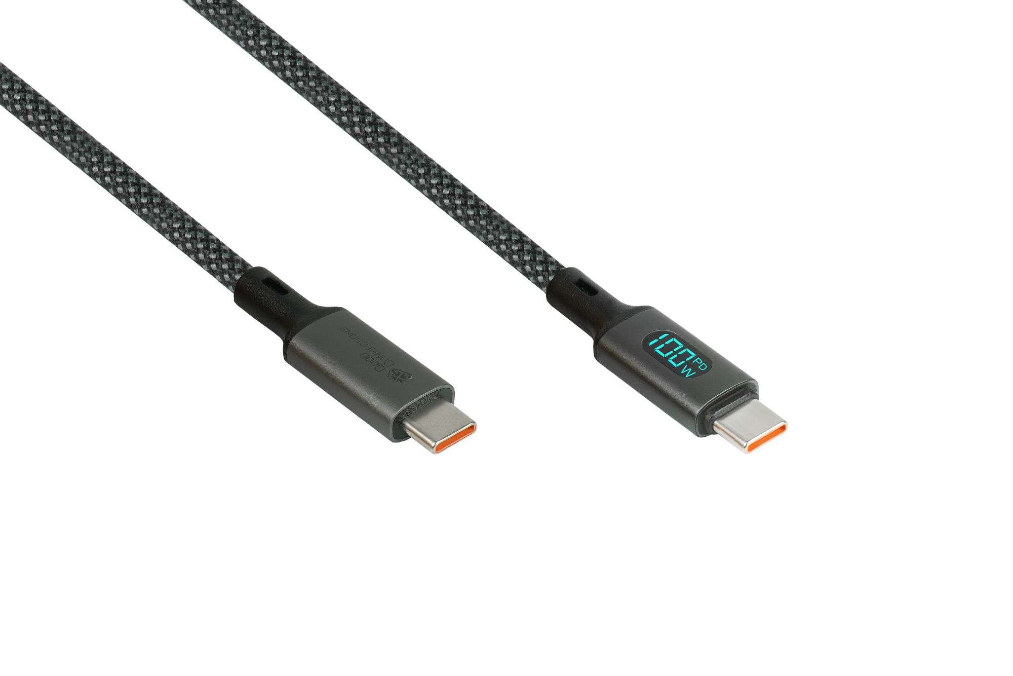 USB 2.0 Lade- und Datenkabel (100W) mit Digitalanzeige, USB-C™ Stecker an USB-C™ Stecker, schwarz, 1m, Good Connections®