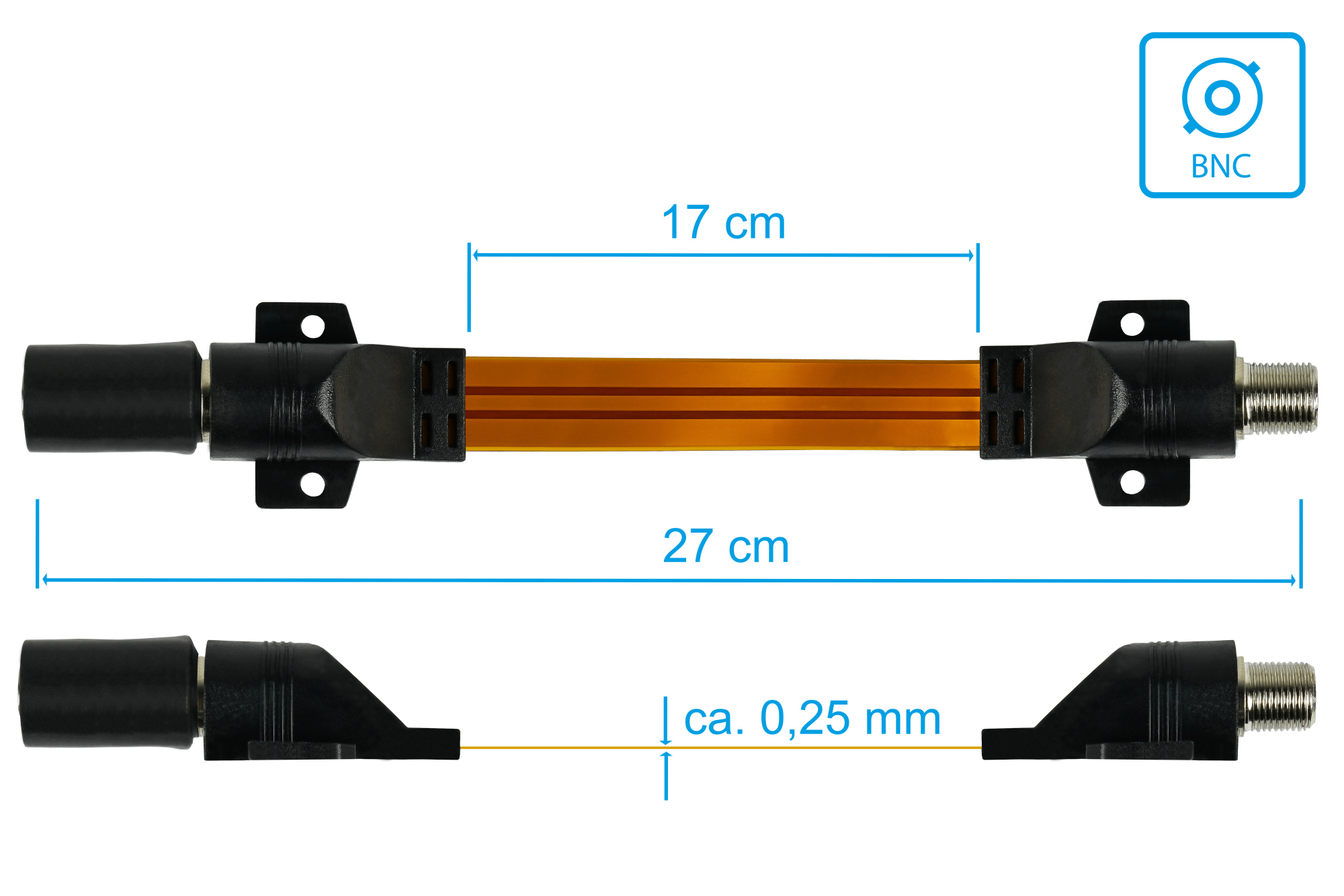 SAT window feed-through High-Quality with Wetterschutz, total length incl. plug 27cm, flexible length 17cm, transparent, Good Connections®