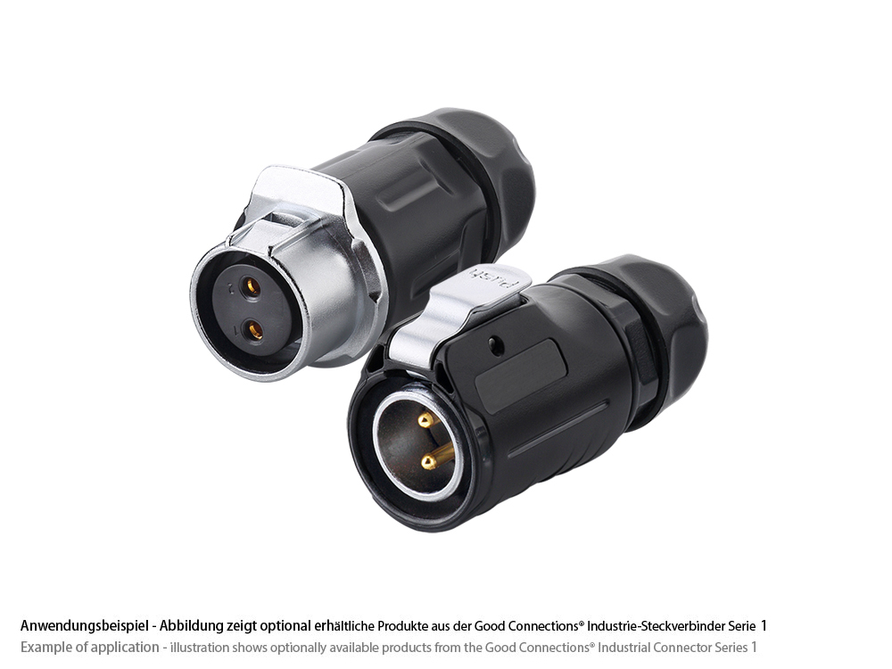 Industrial Connector S1 - Power (2-pin) Mating plug connector with click locking, solder termination, M20, IP65/67, Good Connections®