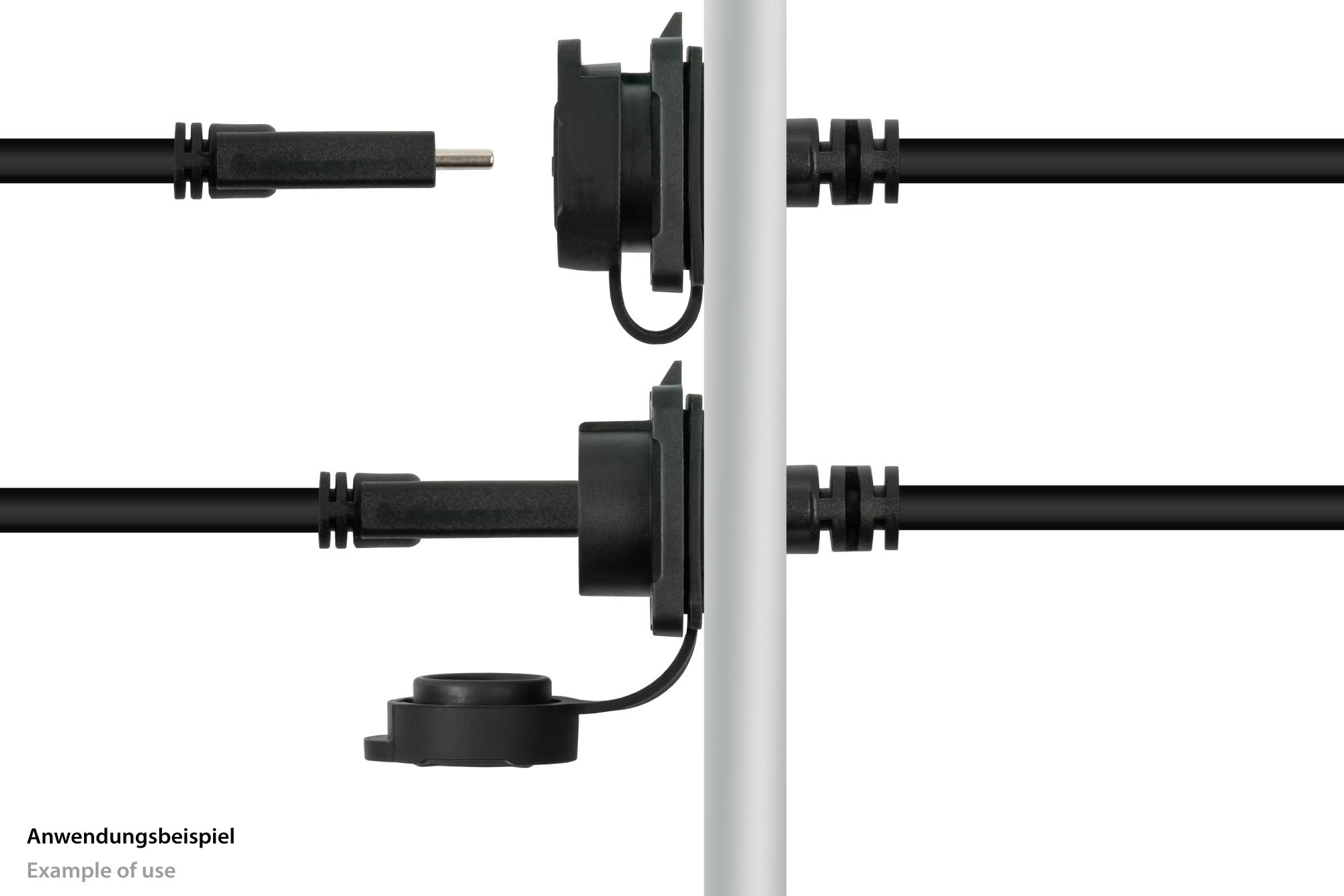 Industrial connector S1 - USB 3.2 Gen. 2 cable, plug C™ to panel socket C™, M16, IP65/67, 1m, Good Connections®