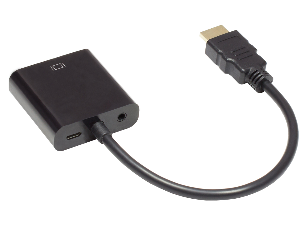 Adaptor HDMI to VGA, HDMI plug, VGA socket, 3,5 mm Stereo socket, USB Micro B socket, black, Good Connections®