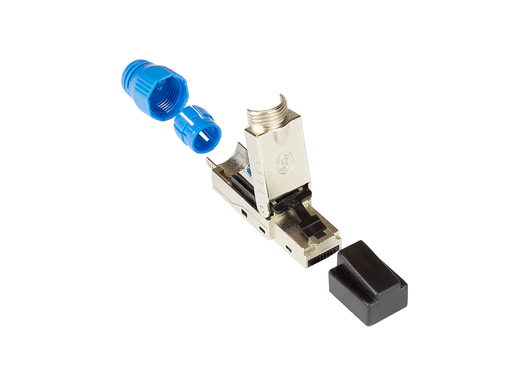 RJ45 plug Cat. 8.1, toolless / field attachable, STP shielded, metal, Good Connections®