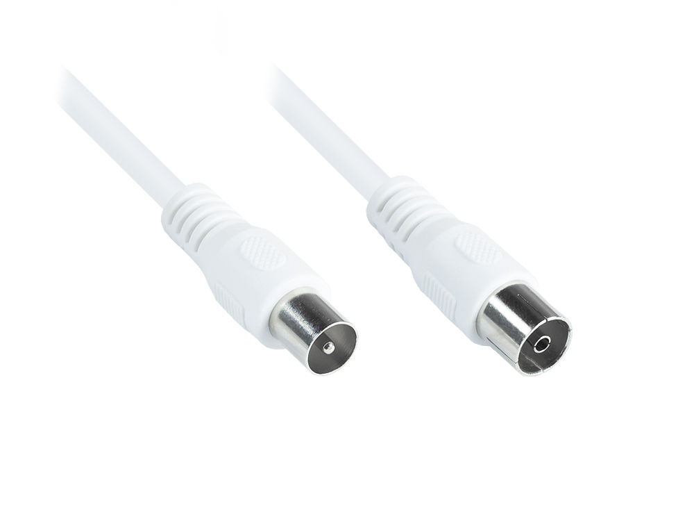 Antennenkabel, Koax/IEC Stecker an Buchse (vernickelt), 3x geschirmt (Class A+, >95 dB / 75 Ohm), CCS, weiß, 3m, Good Connections®