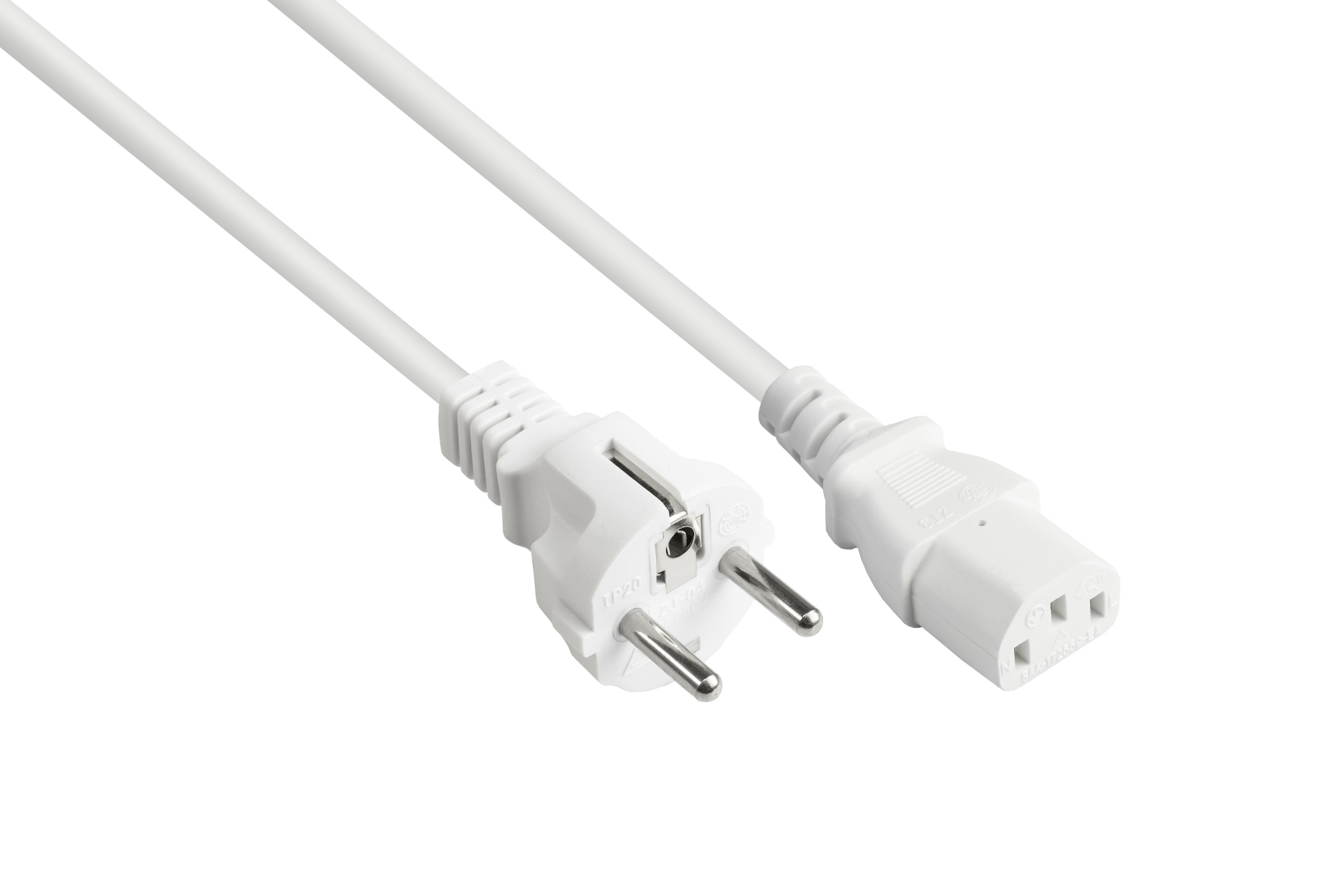 Netzkabel Schutzkontakt-Stecker Typ E+F (CEE 7/7, gerade) an C13 (gerade), weiß, 0,75 mm², 1 m, Good Connections®