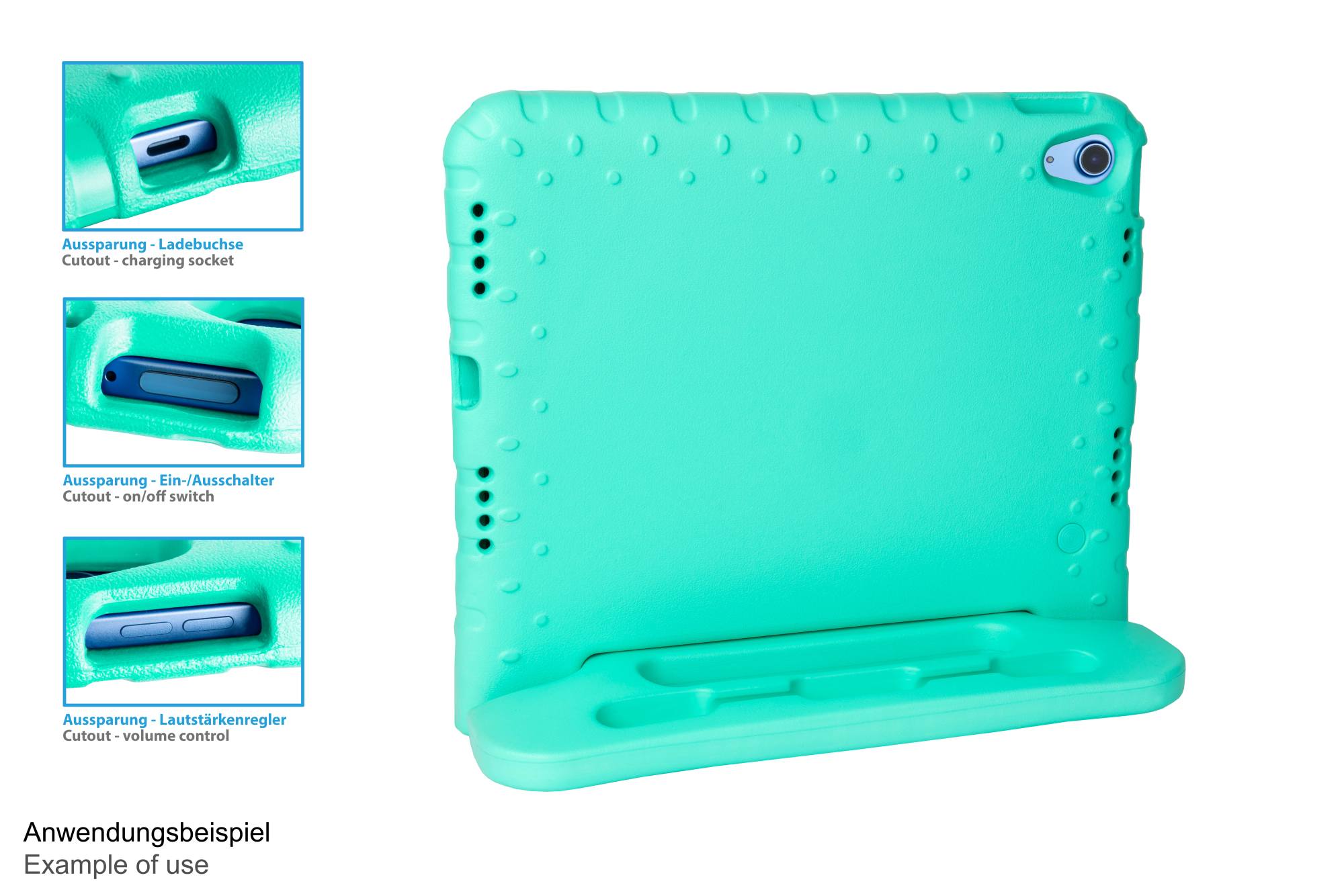 IPad 10.9" (10th gen.) tablet protective case with kickstand, aqua, Good Connections®