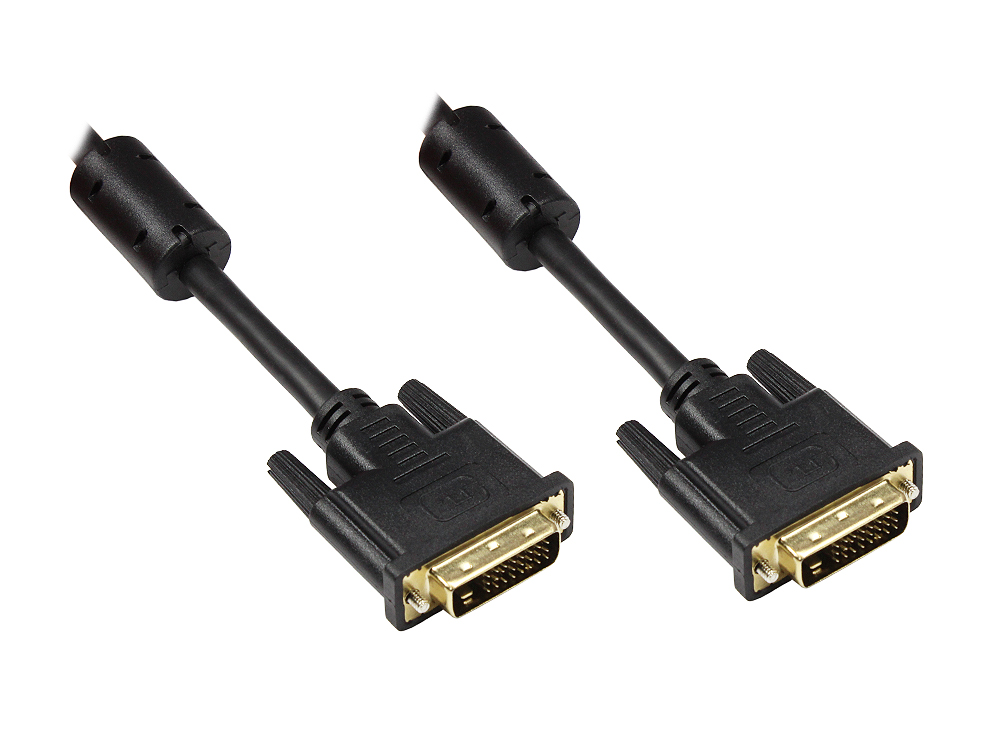 Anschlusskabel  DVI-D 24+1 Stecker an Stecker, vergoldete Kontakte, mit Ferritkern, schwarz, 1,5m, Good Connections®