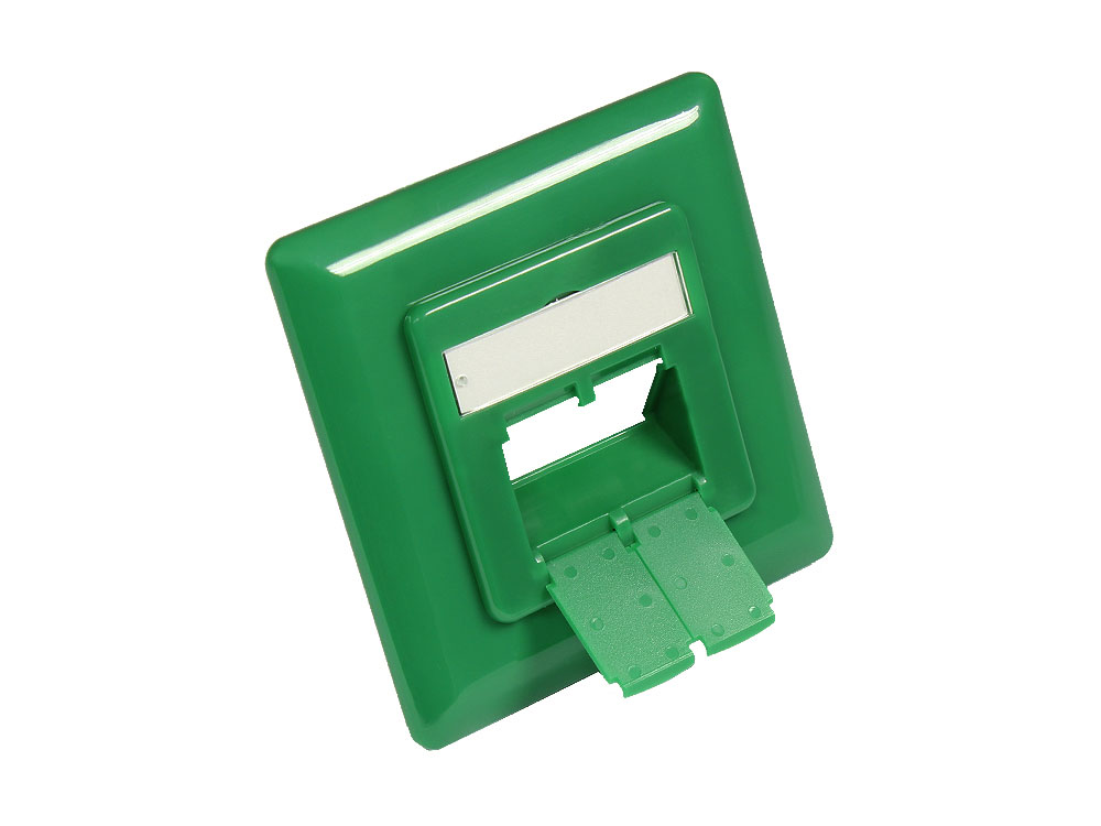 Zentralstück 50x50mm inkl. Abdeckrahmen 80x80mm für Netzwerkdosen, signalgrün RAL6032, Good Connections®