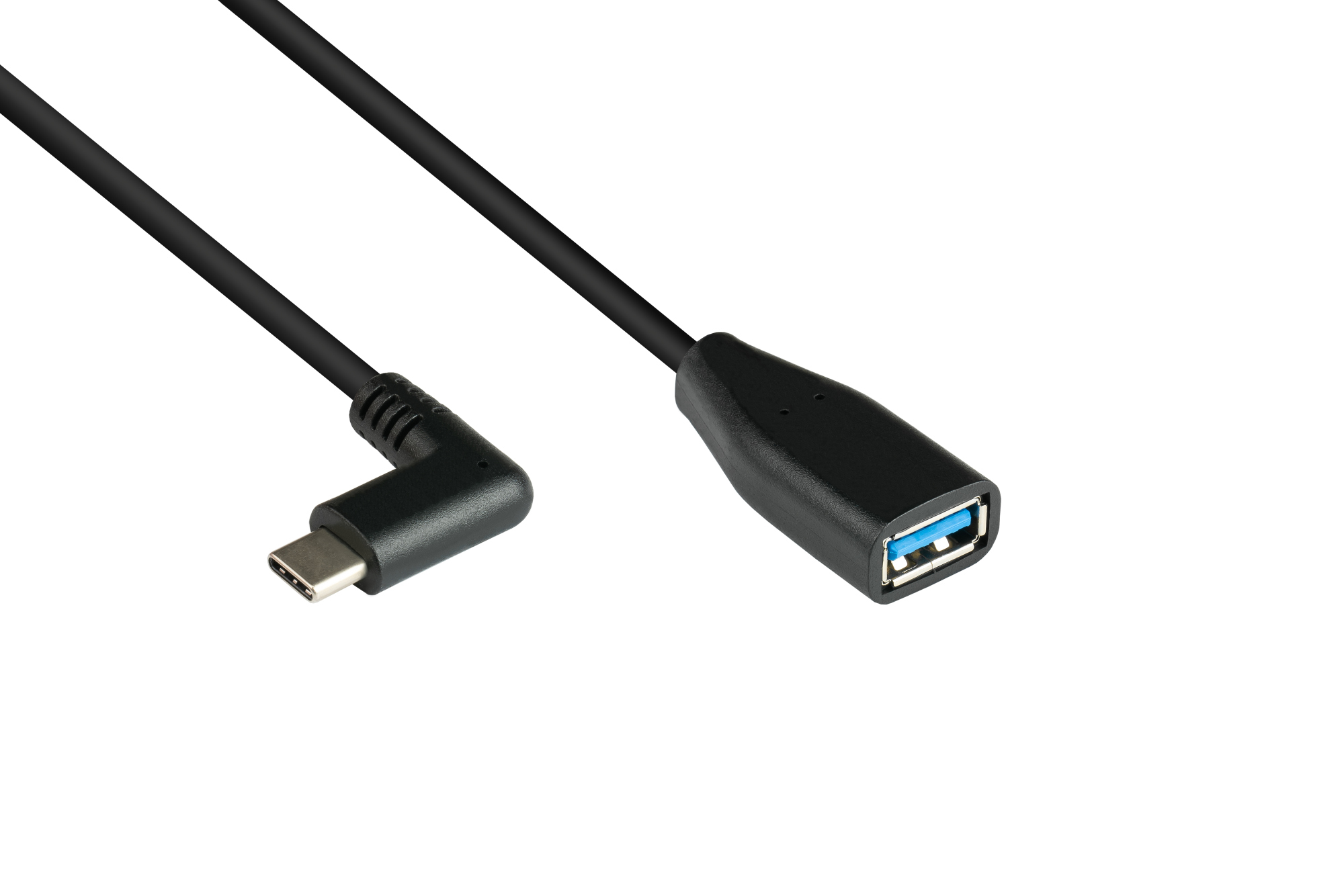 Adapter cable USB 3.2 Gen.1 / USB 3.0 OTG (On-the-go), USB-C™ plug angled sideways to USB A socket, black, 0,1m, Good Connections®