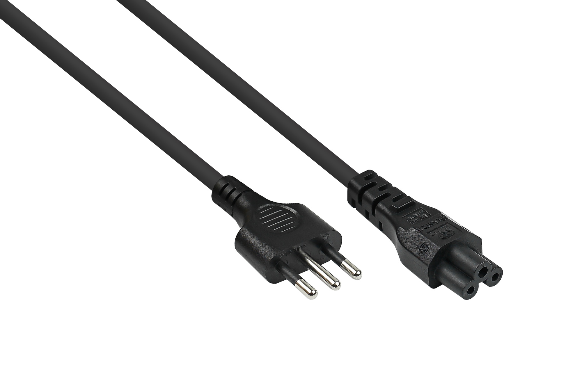 Power cable Italy plug type L (CEI 23-16) to IEC socket C5, black, 0,75mm², 1,8m