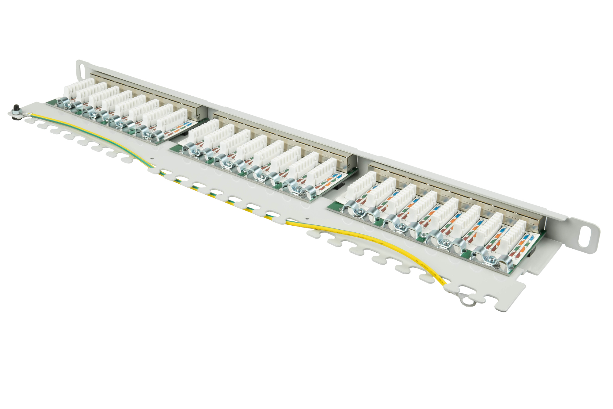 Patchpanel 19" Cat. 6, 24-Port, 0,5 HE, STP geschirmt, werkzeugloses Öffnen, Lichtgrau (RAL7035), Good Connections®
