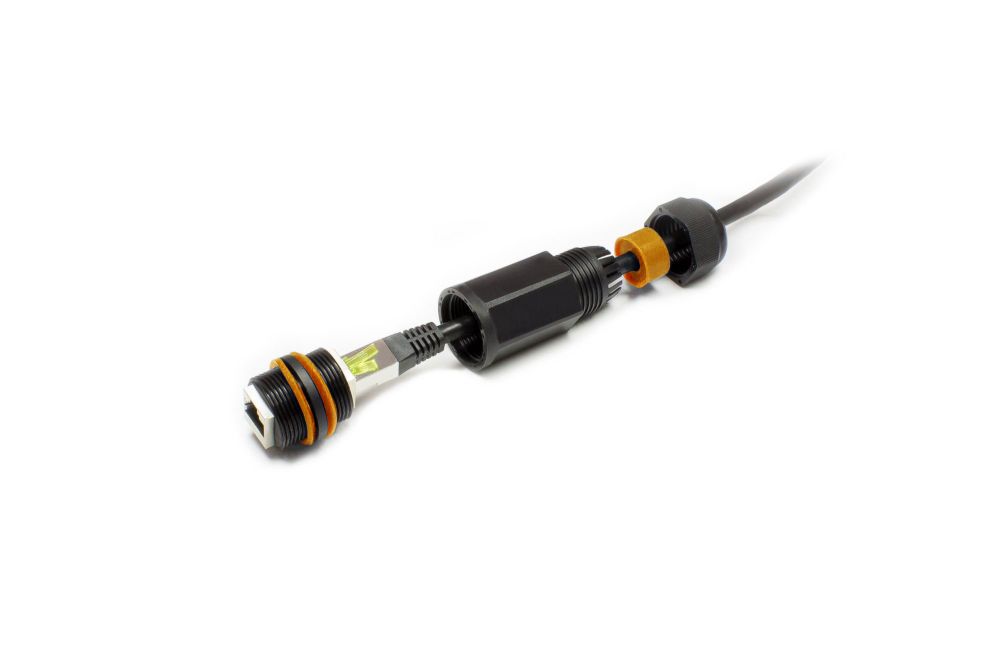 Patch cable coupling, outdoor (IP67), Cat. 6A, RJ45, fully shielded, black, Good Connections®