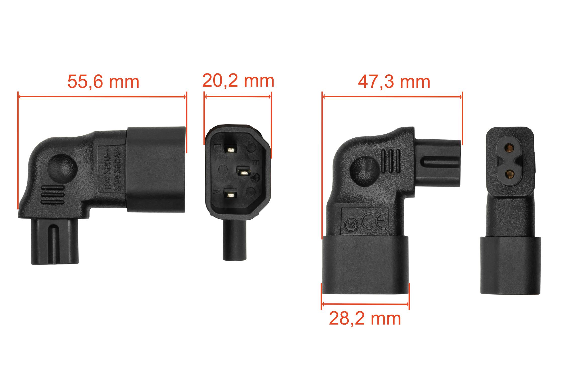 kabelmeister® power adapter IEC plug C14 to C7/Euro 8 socket, angled left/right, black