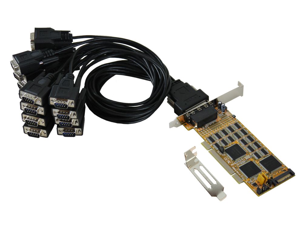 16S Seriell RS-232 Universal-PCI Karte mit zwei Octopus Kabel 8x 9 Pin und Low Profile Bügel (SystemBase Chip-Set), Exsys® [EX-41016-2]