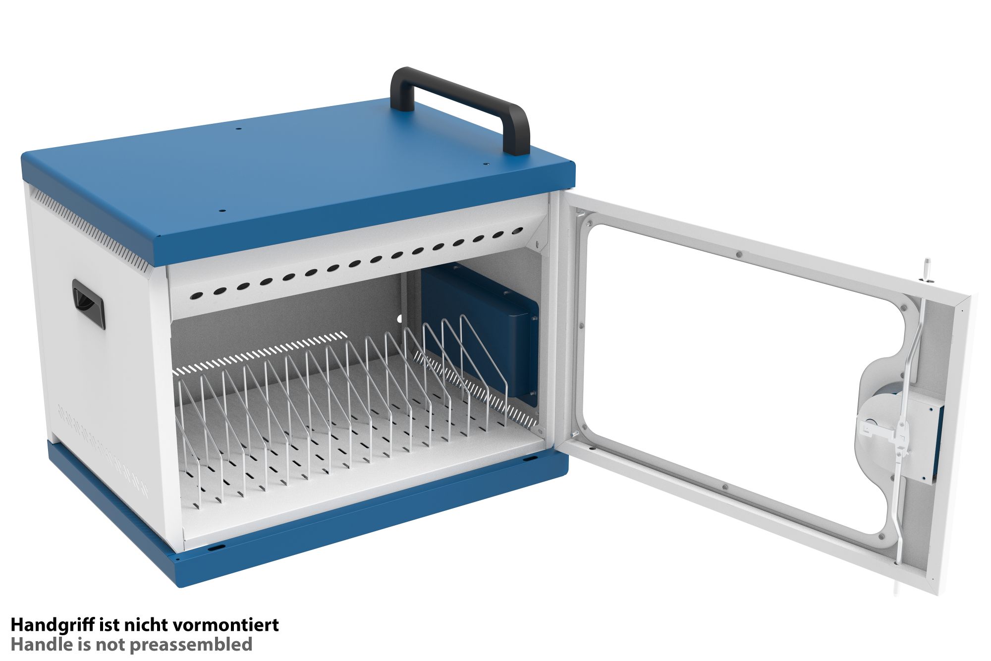 Good Connections® GEMMA N16 Notebook charging cabinet/cart for 16 devices, safety contact sockets, white/blue