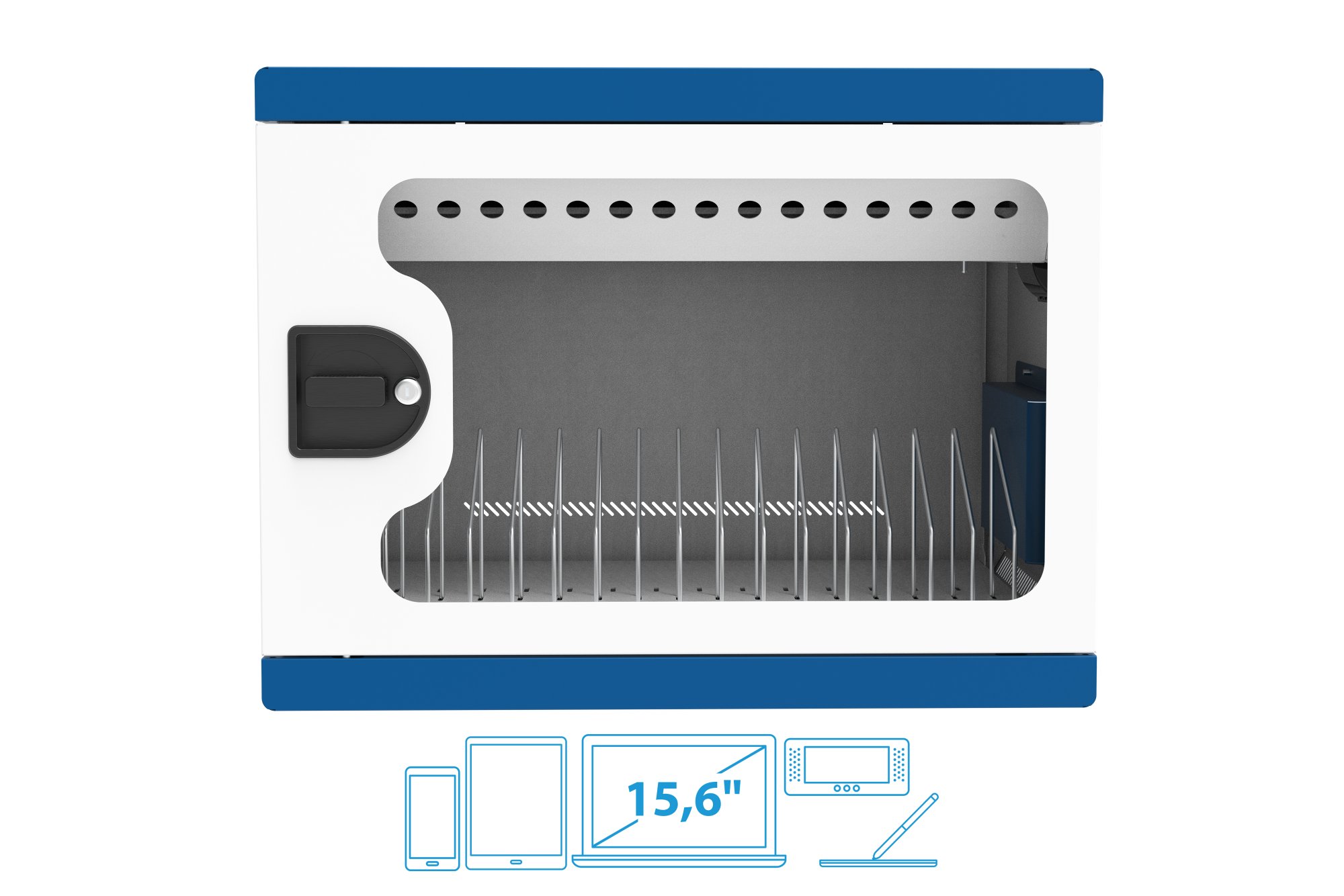 Good Connections® GEMMA N16 Notebook charging cabinet/cart for 16 devices, safety contact sockets, white/blue