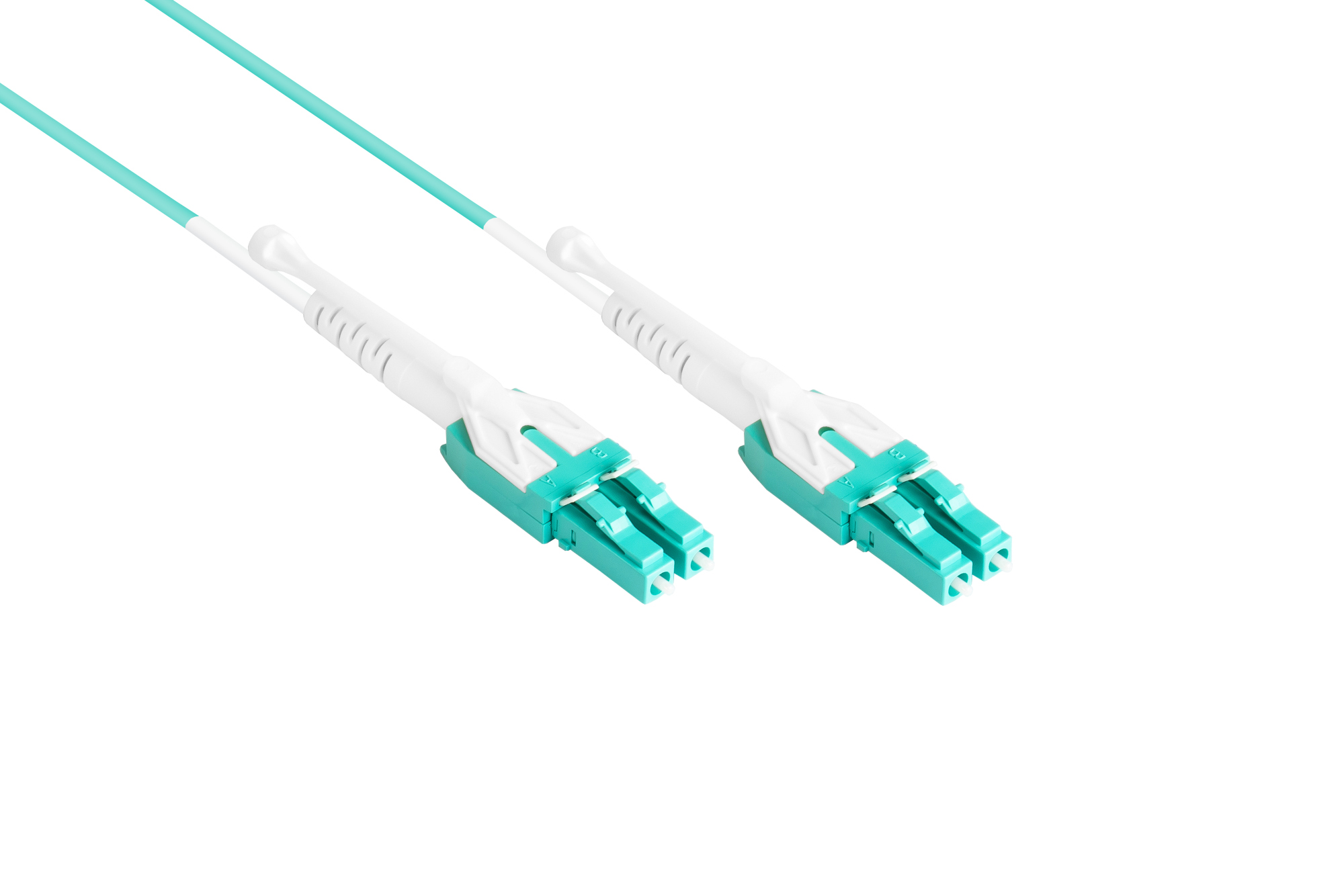 Patch cable LWL Duplex OM3 (Multimode, 50/125) LC/LC, UNIBOOT, LSZH, exchangeable polarity, release tab, 2m, Good Connections®