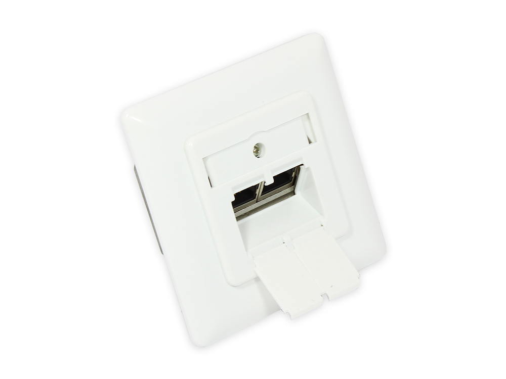 Netzwerkdose Cat. 6, 2xRJ45, geschirmt, universal inkl. Aufputzgehäuse, DESIGNFÄHIG, vertikale Kabelzuführung, signalweiß RAL9003, Good Connections®