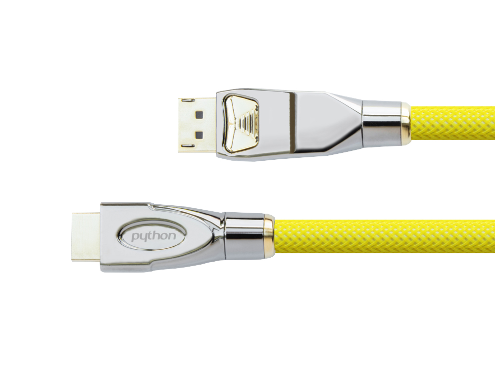 Connection cable DisplayPort 1.2 to HDMI 2.0, 4K2K / UHD, 24K gold-plated contacts, OFC, nylon braided yellow, 1m, PYTHON® Series