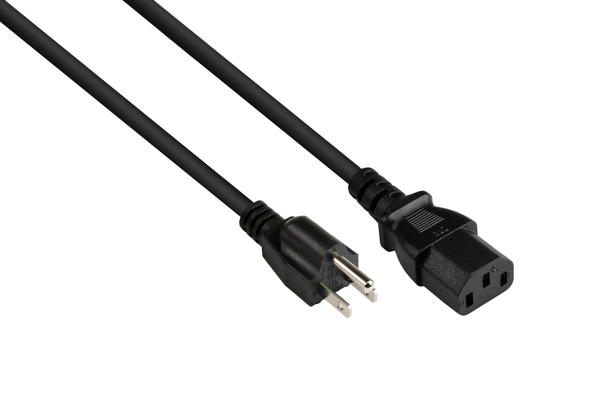 Power cord America/USA Typ B plug (NEMA 5-15P) to C13 (straight), UL, black, AWG18, 1,8 m, Good Connections®
