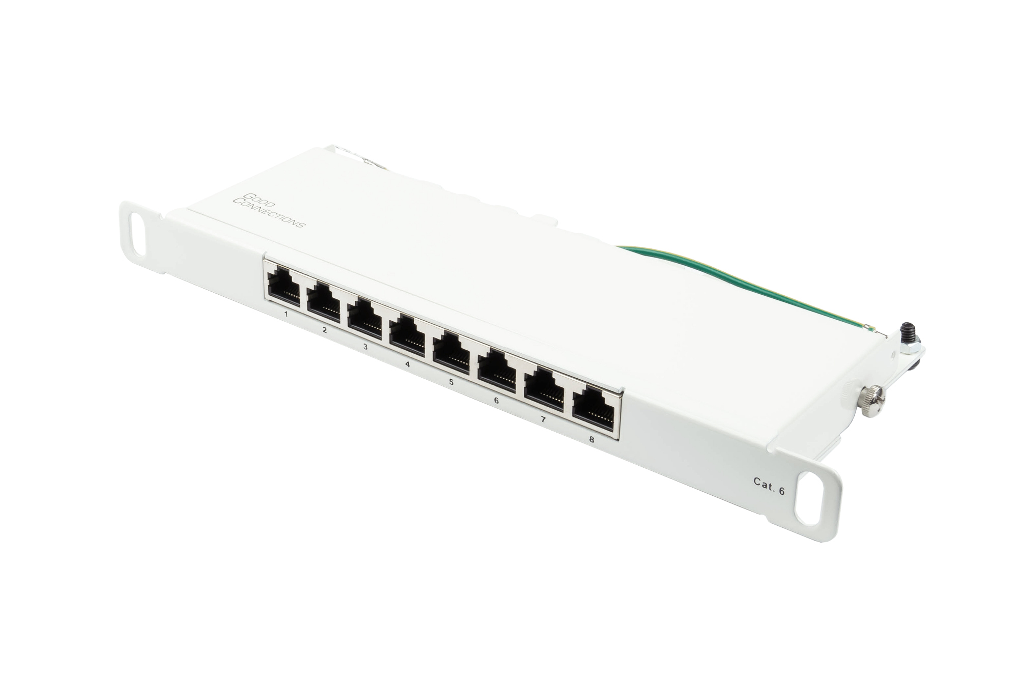 Patch Panel 10" Cat. 6, 8-port, 0,5 U, STP shielded, toolless opening, pure white (RAL9010), Good Connections®