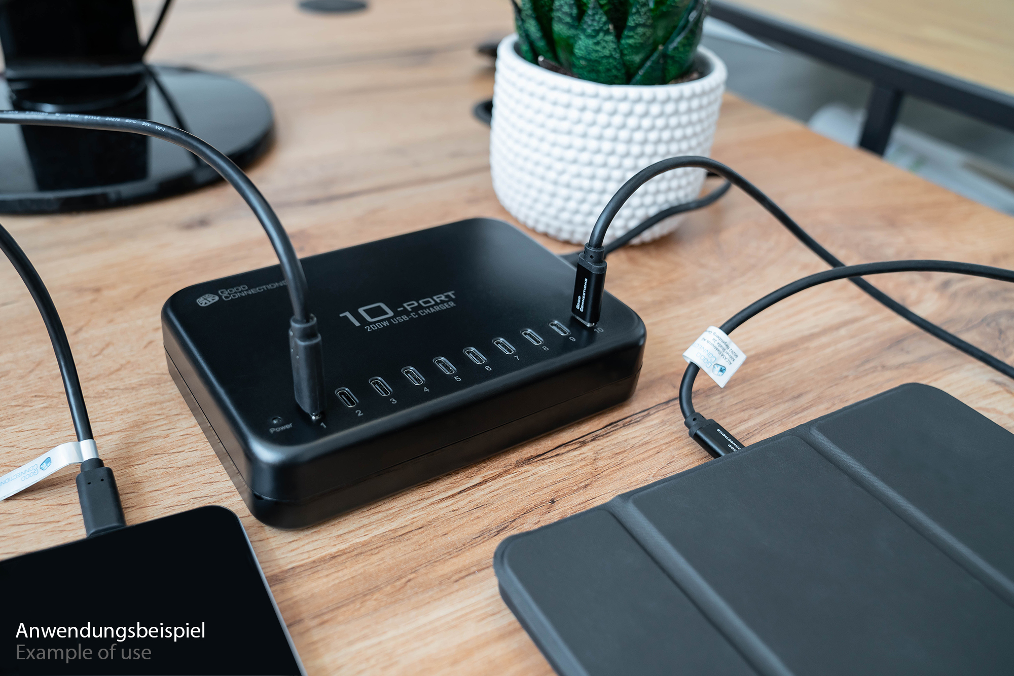 USB desktop fast charging station 200W, 10-port (10x USB-C™), black, Good Connections®