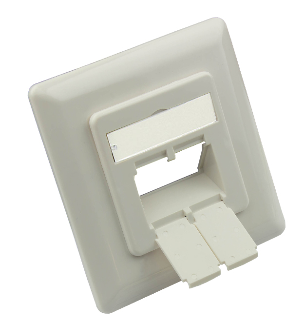Centre plate 50x50mm incl. cover frame 80x80mm for network sockets, signal white RAL9003, Good Connections®