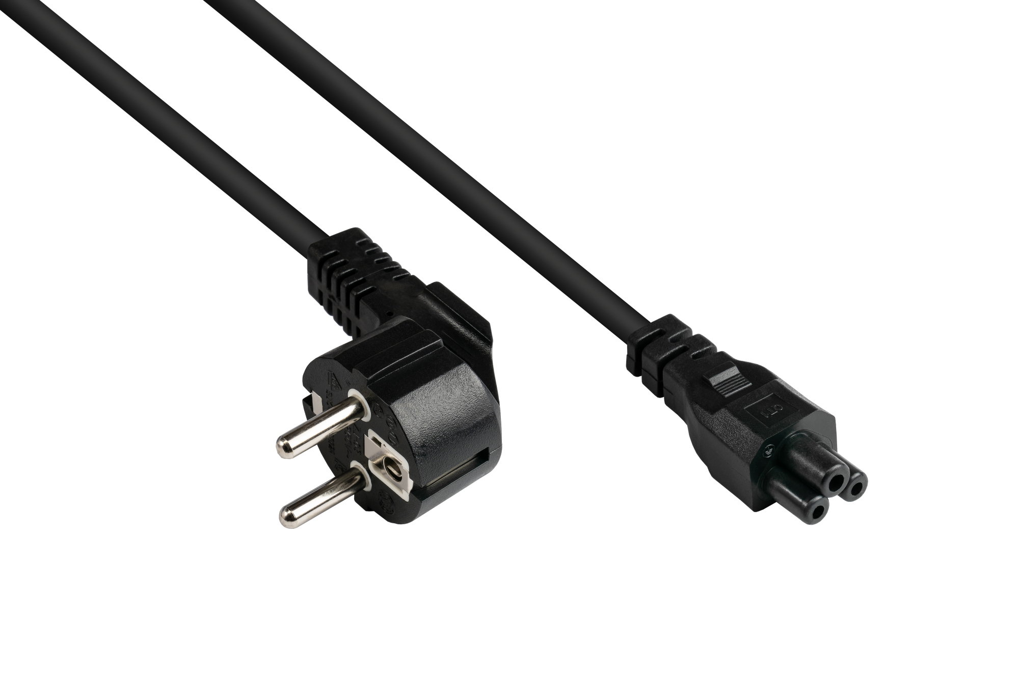Power cord Safety-plug Typ E+F (CEE 7/7, angled) to C5 (straight) for Notebook, black, 0,75 mm², 5 m, Good Connections®