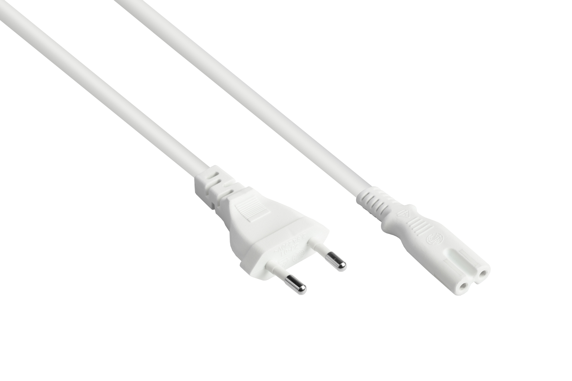 Euro-Netzkabel Euro-Stecker Typ C (gerade) an C7/Euro 8 Buchse (gerade), weiß, 0,75 mm², 0,75 m, Good Connections®