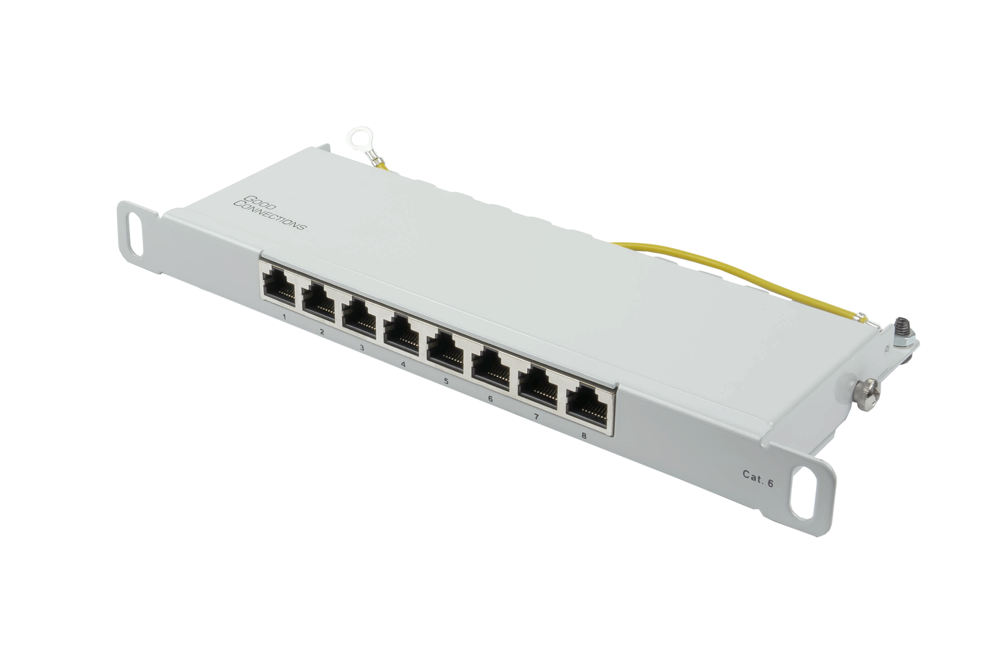 Patch Panel 10" Cat. 6, 8-port, 0,5 U, STP shielded, toolless opening, light grey (RAL7035), Good Connections®