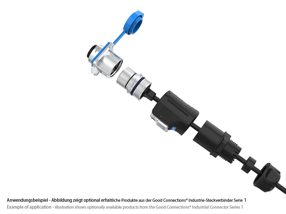 Industrie-Steckverbinder S1 - HDMI Durchführungskupplung mit Flansch, Buchse A beidseitig, Metall, M24, IP65/67, Good Connections®