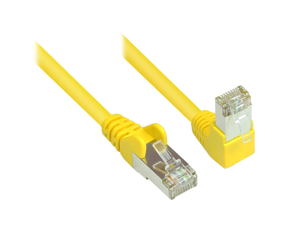 Patchkabel, Cat. 6, S/FTP, PiMF, 250MHz, einseitig 90° nach unten gewinkelt, gelb, 0,5m, Good Connections