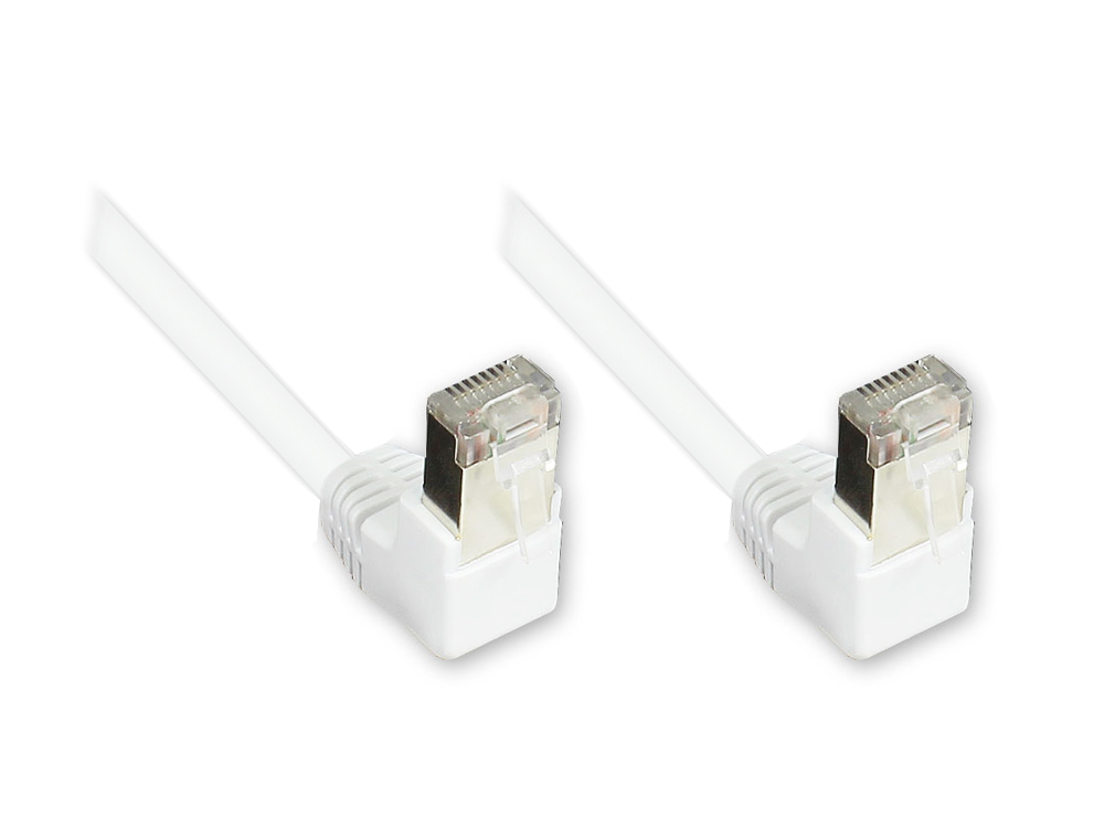 Patchkabel, Cat. 5e, F/UTP, beidseitig 90° nach unten gewinkelt, weiß, 1m, Good Connections®