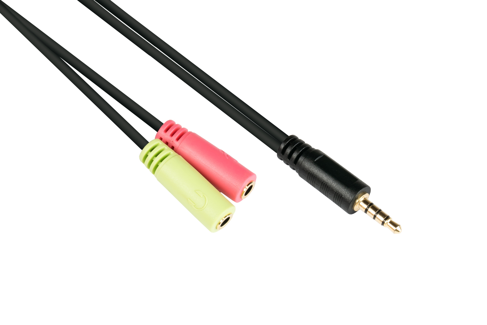 Headsetadapter, 4-poliger 3,5mm Klinkenstecker an 2x 3-polige 3,5mm Klinkenbuchse, OMTP Pin-Belegung, schwarz, 0,2m, Good Connections®