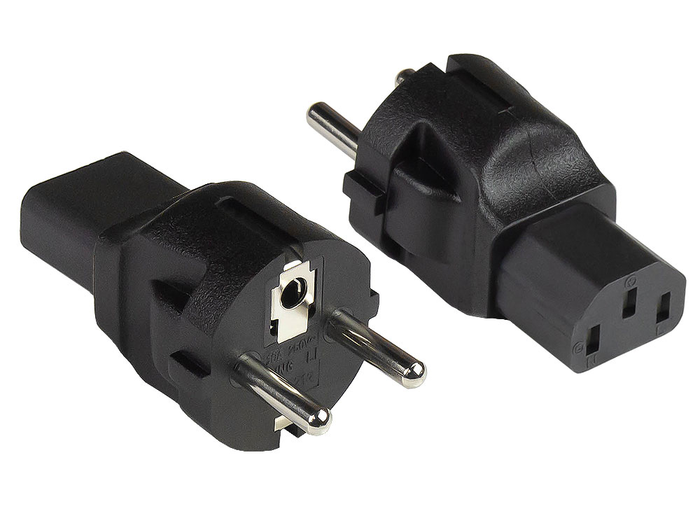 Power adapter safety plug type E+F (CEE 7/7, straight) to socket C13 (straight), black, Good Connections®