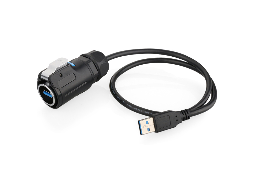 Industrial Connector S1 - USB 3.0 cable, Plug A with click locking to Plug A, M24, IP65/67, 0,5m, Good Connections®