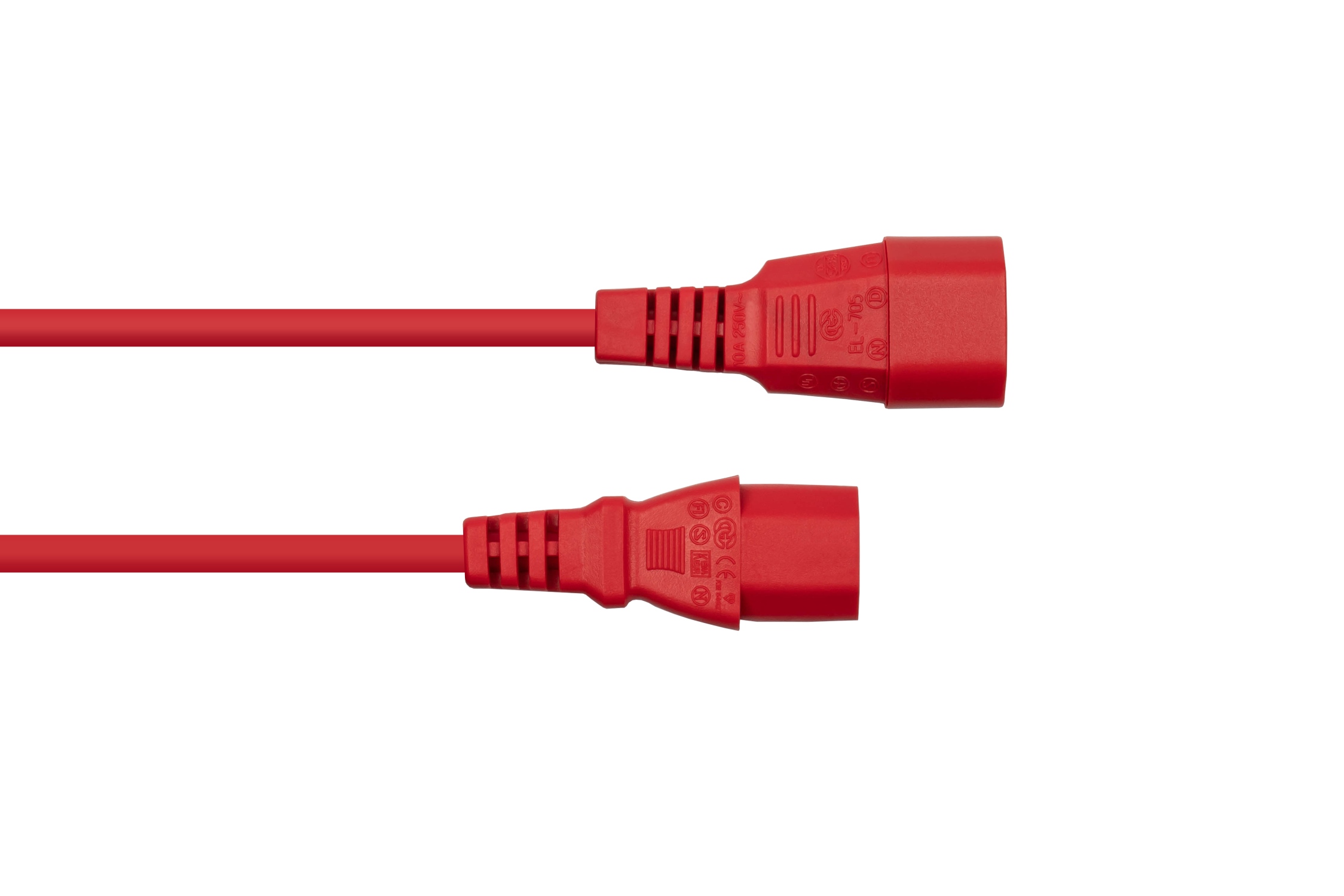kabelmeister® Kaltgeräteverlängerung Kaltgeräte-Stecker C14 an Kaltgeräte-Buchse C13, rot, 0,75mm², 0,5m
