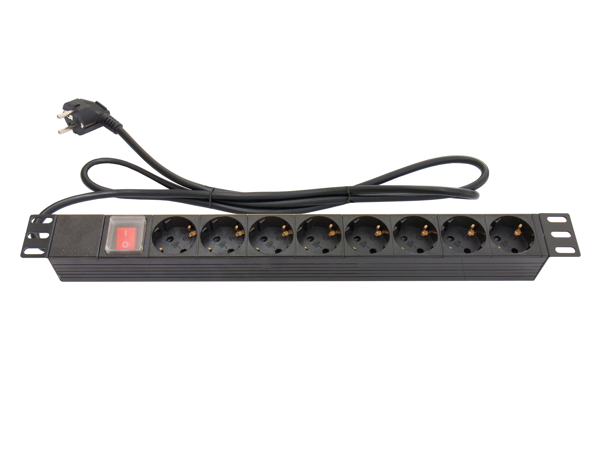 Steckdosenleiste 19", 1HE, Schutzkontakt-Stecker an 8x Schut