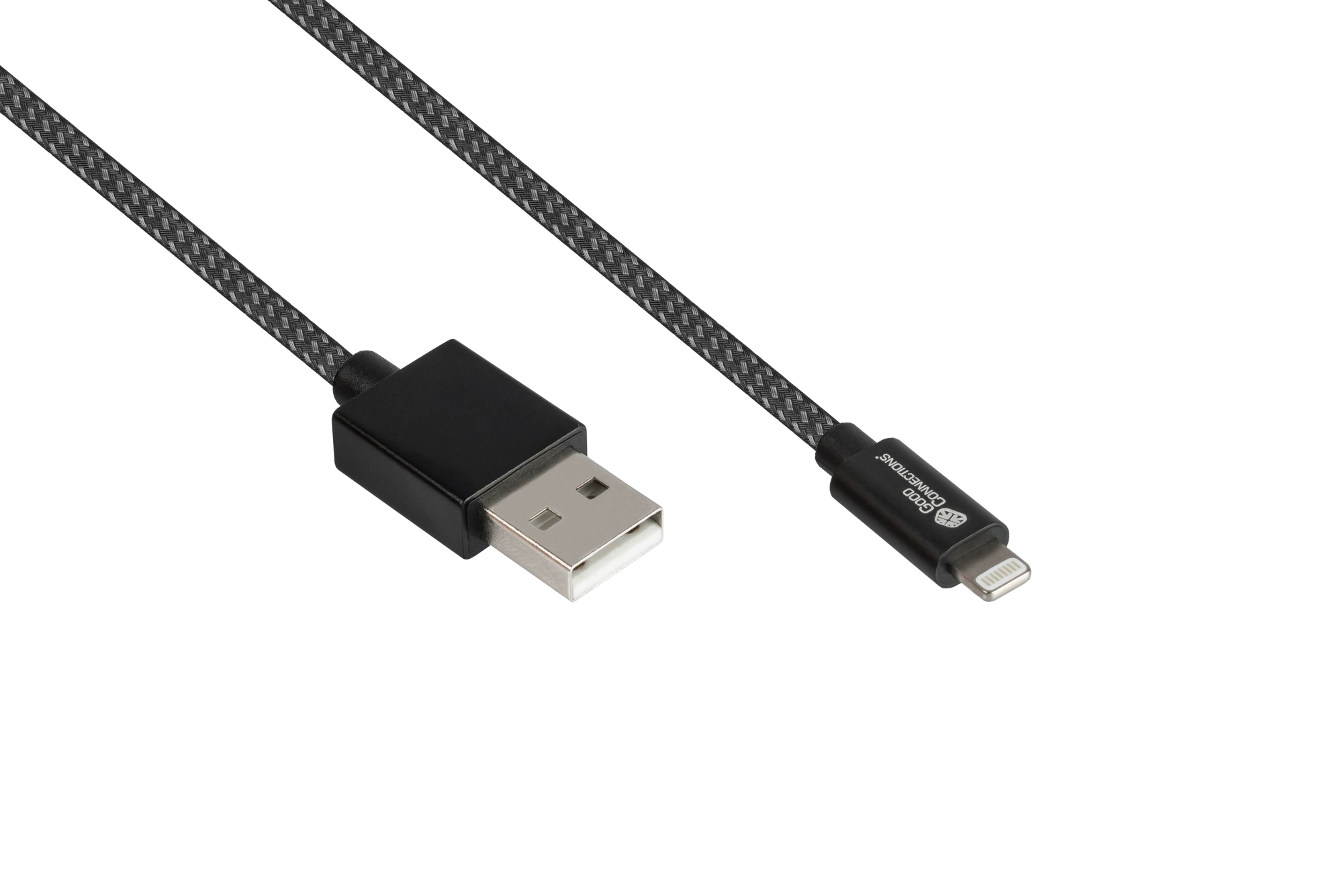 USB 2.0 Charging and data cable for iPhone/iPad/iPod, USB-A plug to Lightning™ plug, MFI certified, 12W, black, 0,5m, Good Connections®