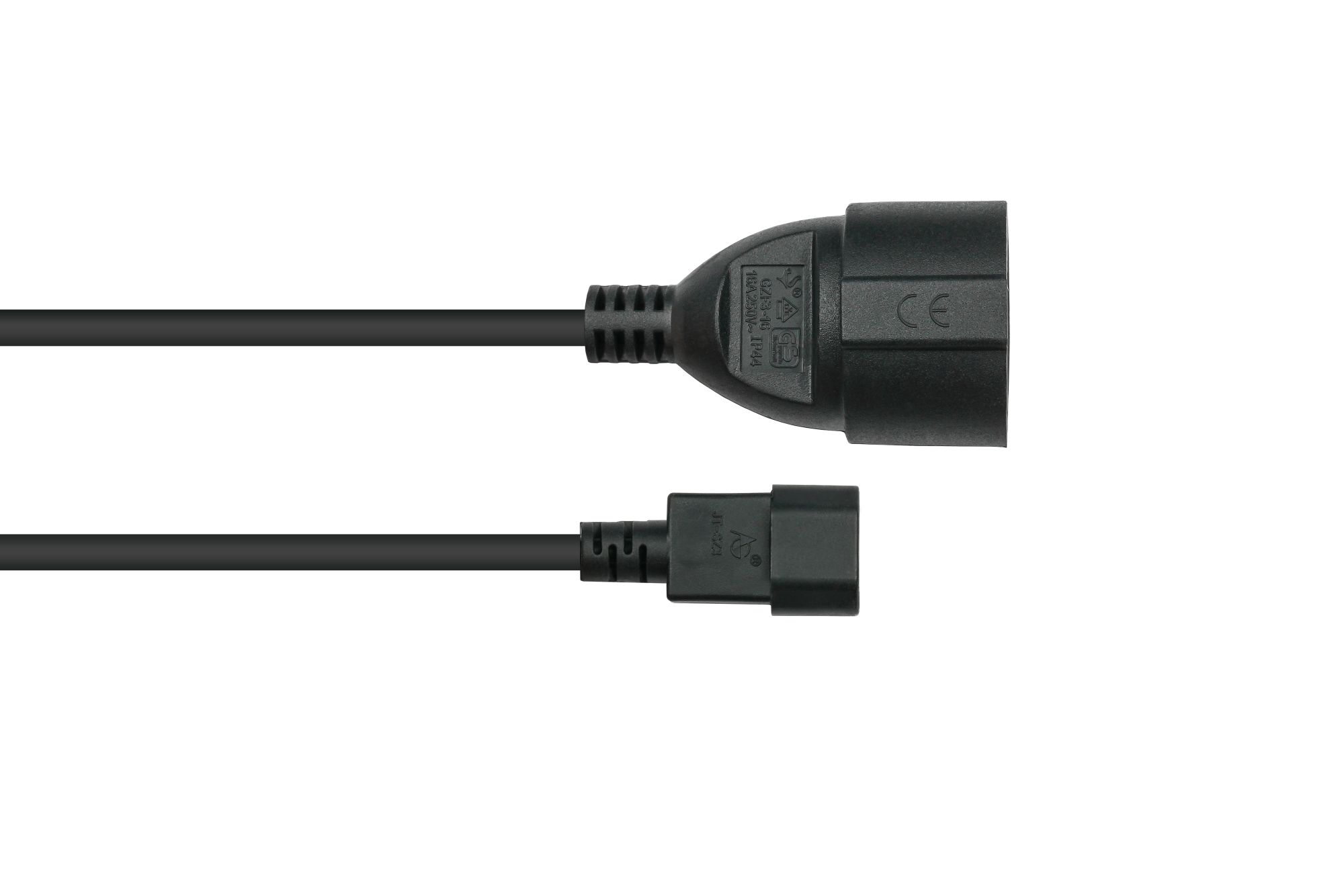 kabelmeister® Netzkabel / Adapterkabel USV,  Kaltgeräte-Stecker C14 (gerade) an Schutzkontakt-Buchse Typ F (gerade), schwarz, 0,75mm², 1m