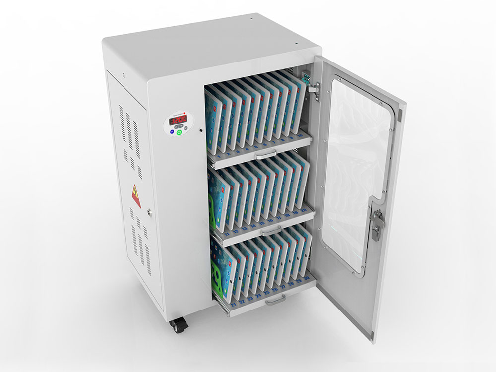 Tablet charging cart for up to 30 devices, UV-C disinfection, Smart Control, sync function for iOS/Android, grey, Good Connections®