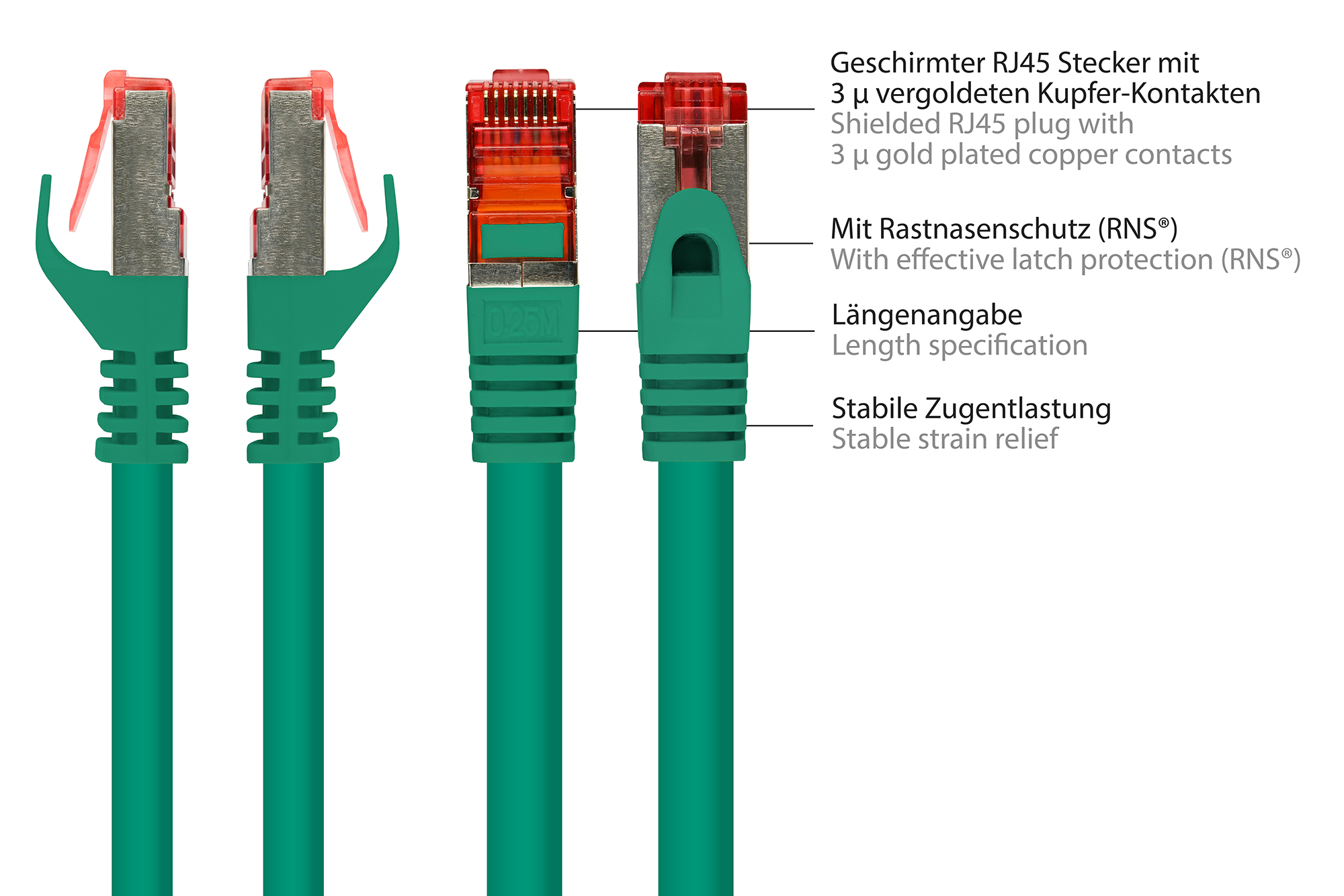 RNS® Patchkabel mit Rastnasenschutz, Cat. 6, S/FTP, PiMF, PV