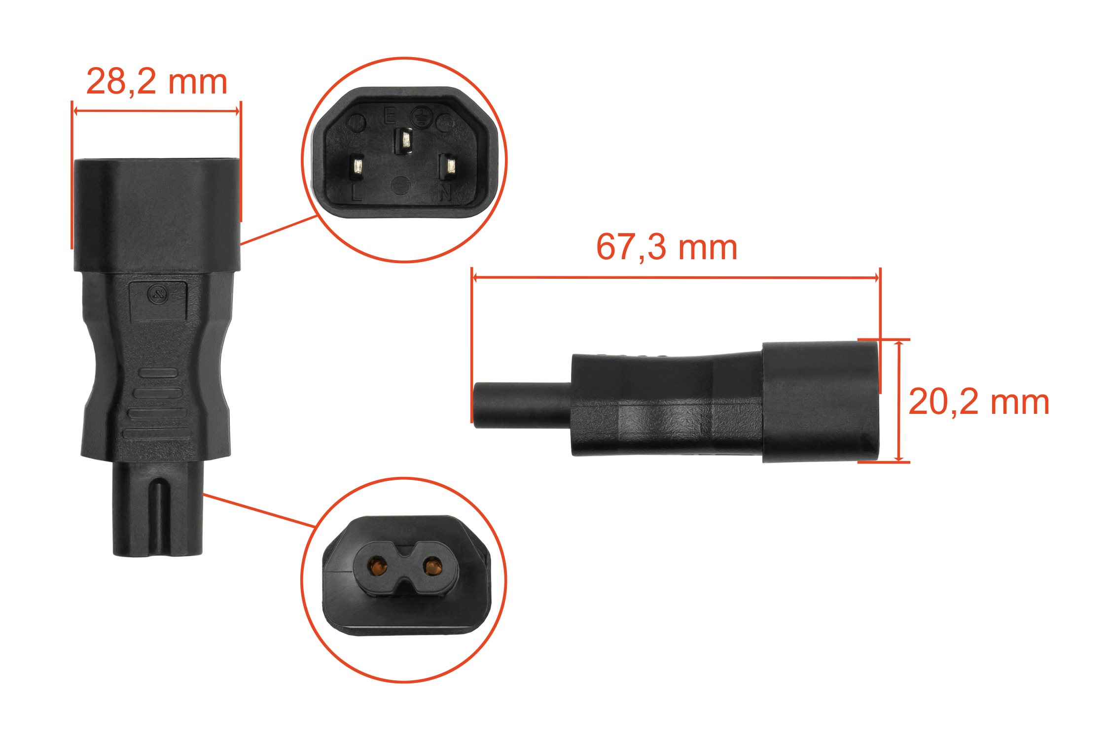 kabelmeister® Power adapter IEC plug C14 (straight) to C7/Euro 8 socket (straight), black