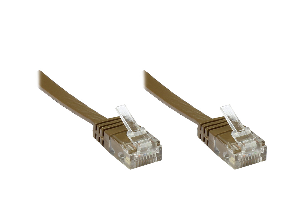 Patchkabel, Cat. 6, U/UTP, FLACHKABEL, 2m, braun, Good Connections®