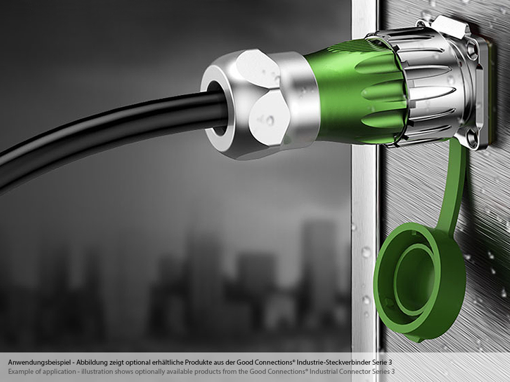 Industrial Connector S3 - Fibre optic feed-through coupler with flange, LC socket on both sides, metal, M24, bayonet, IP65/67, Good Connections®