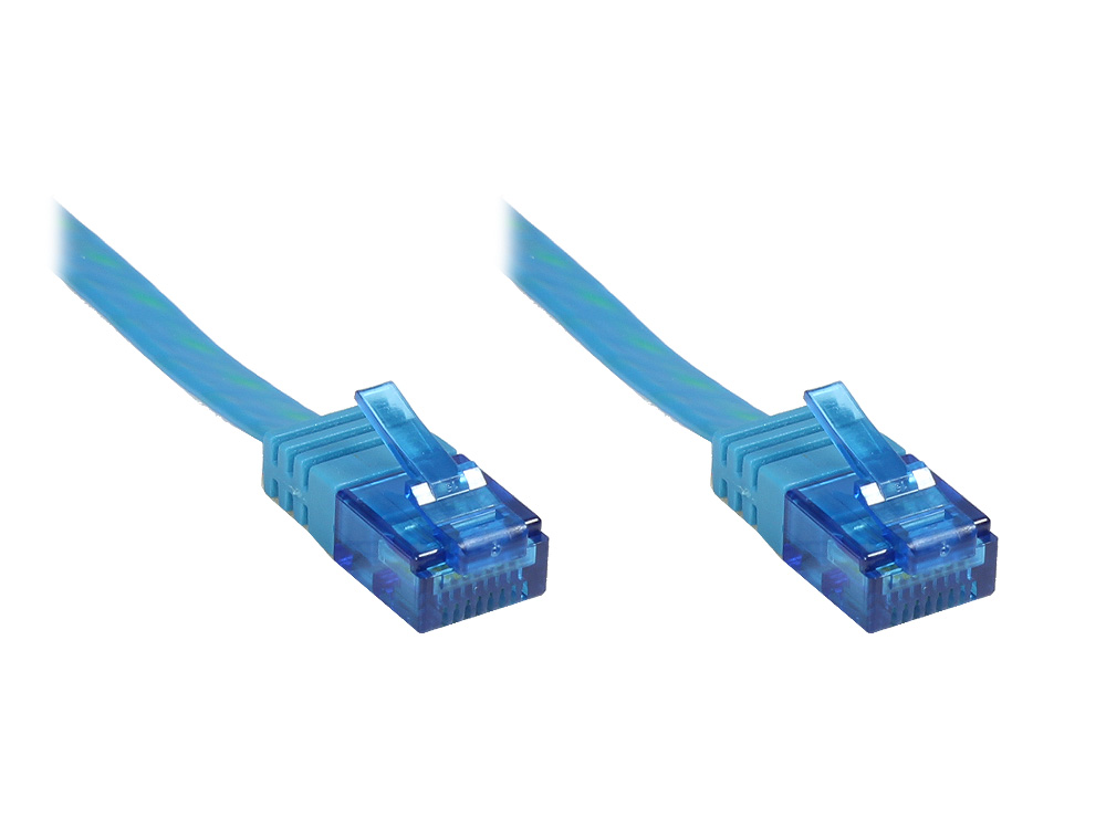 Patchkabel, Cat. 6a, U/UTP, FLACHKABEL, 500 MHz, blau, 1m, Good Connections®