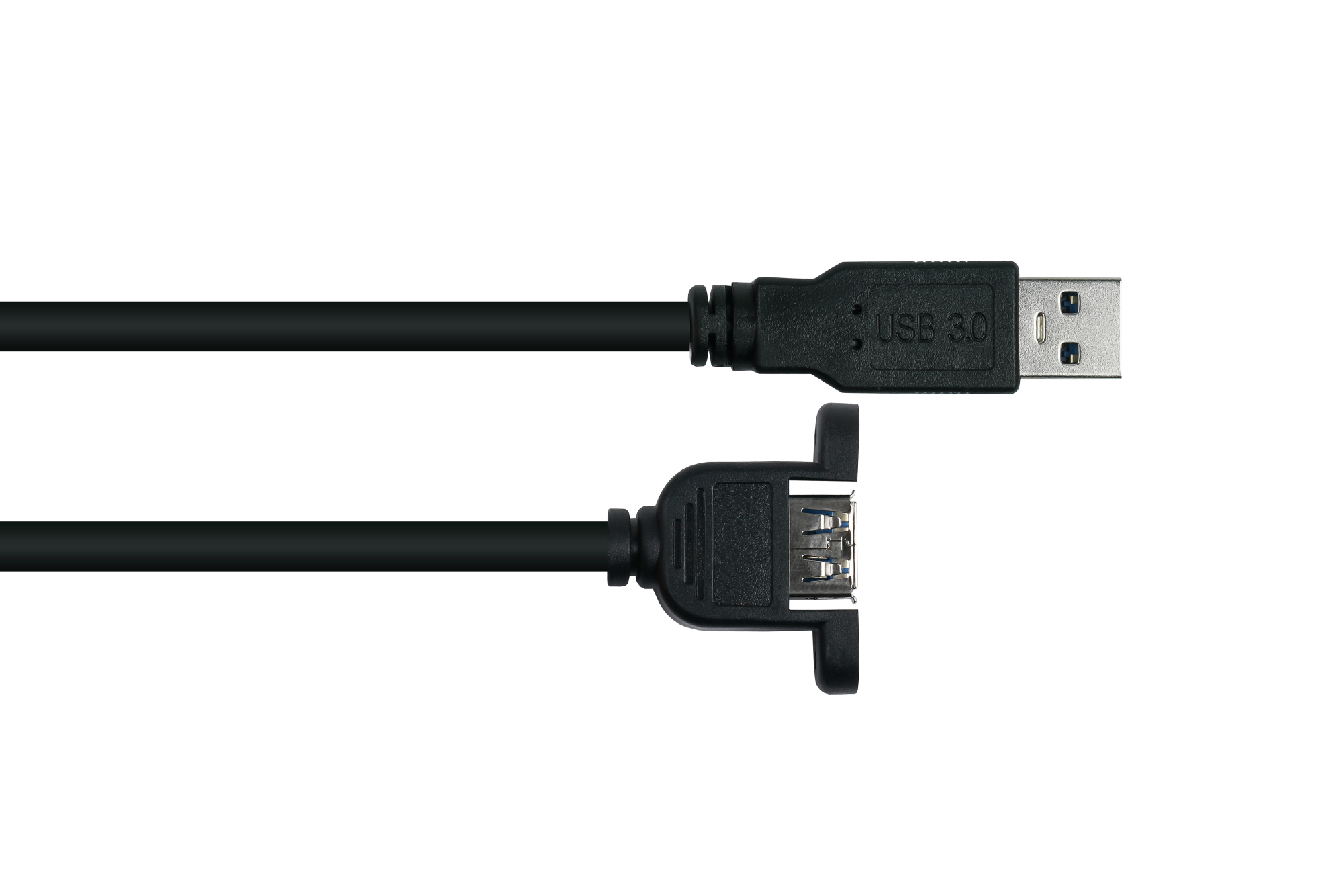 kabelmeister® Einbau-Verlängerungskabel USB 3.0 Stecker A an Einbaubuchse A, Premium, DATA AWG28 / Power AWG24, UL, KUPFER, schwarz, 2m