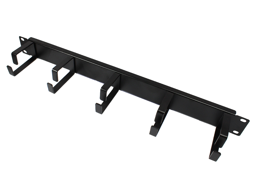 19" Cable management panel, with 5 metal brackets, 1U, deep black (RAL9005), Good Connections®