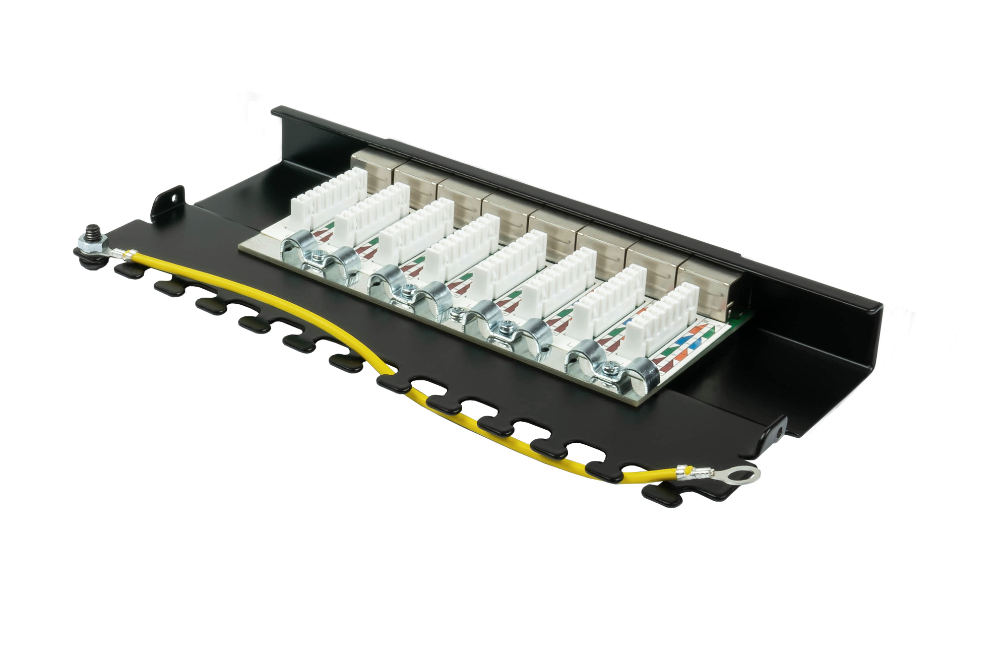 Patch Panel Desktop Cat. 6A, 8-port, 0,5 U, STP shielded, toolless opening, deep black (RAL9005), Good Connections®