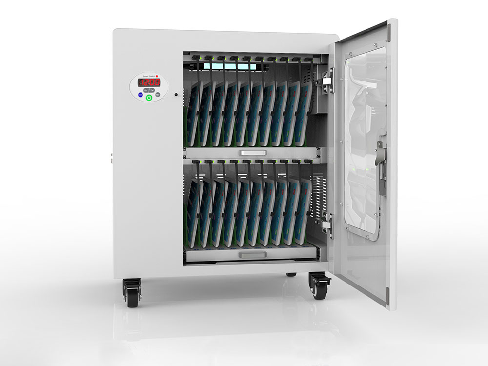 Tablet charging cart for up to 20 devices, UV-C disinfection, Smart Control, grey, Good Connections®