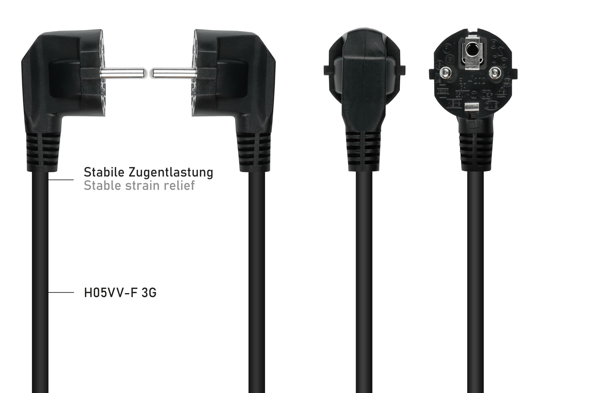 kabelmeister® Netzkabel Schutzkontakt-Stecker Typ E+F (CEE 7/7, gewinkelt) an Kaltgeräte-Buchse C13 (gerade), schwarz, 1,00mm², 3m